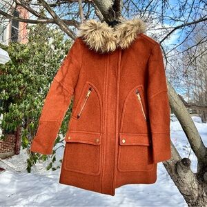 J. Crew Women's Chateau Parka in Rust, Stadium Cloth, Size 2 Petite